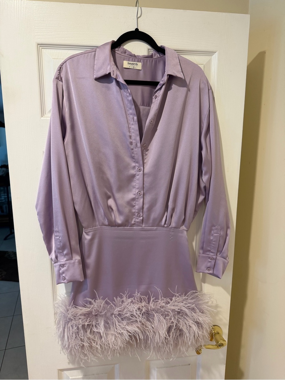 House of CB Lilac Feather-Trim Satin Mini Dress